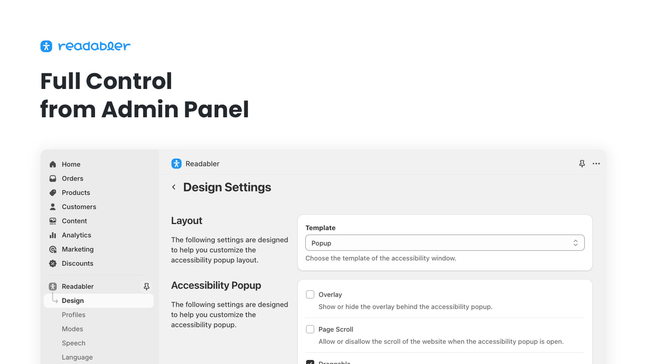 Full control all features over shop website panel