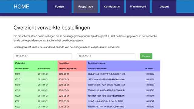 painel de controle webwinkelfacturen