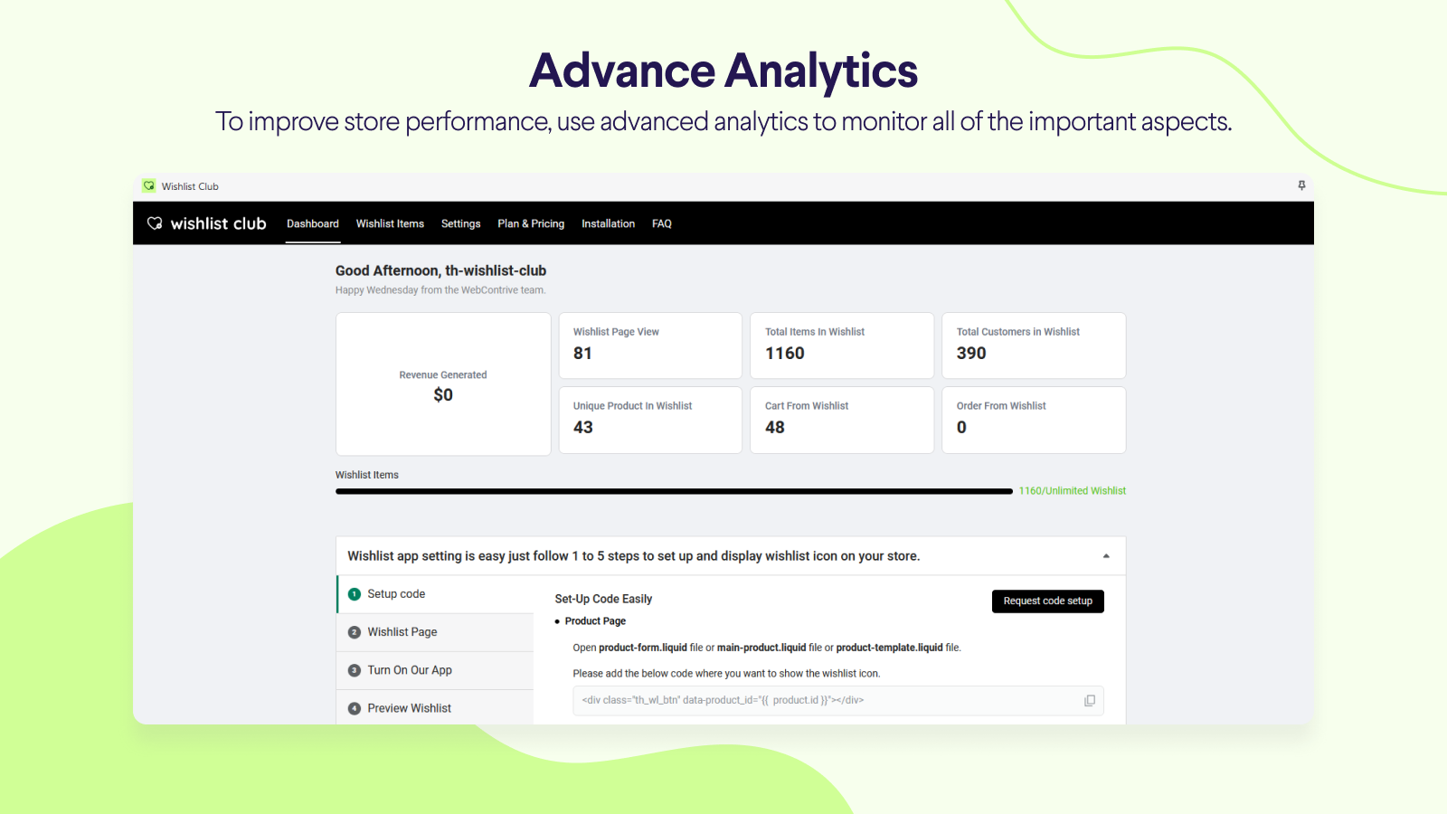 Painel de controle fácil de usar para usar sem problemas os recursos da lista de desejos.