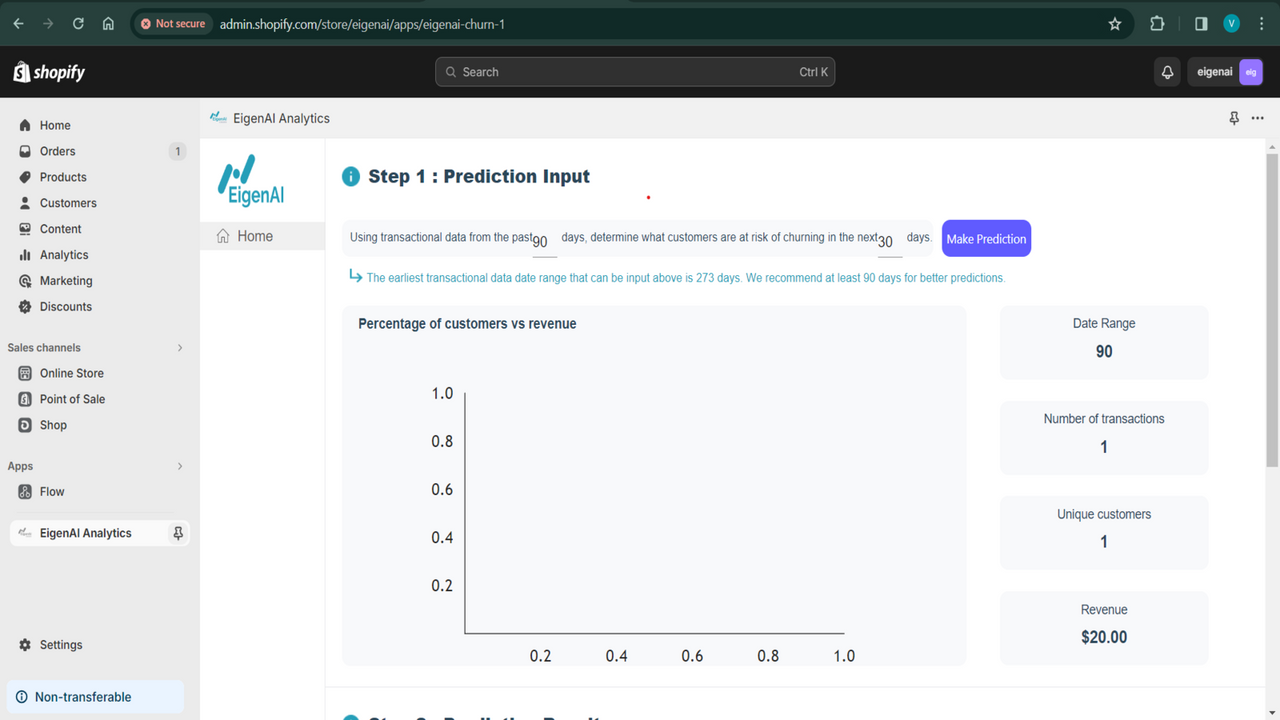 Página principal do EigenAI Analytics