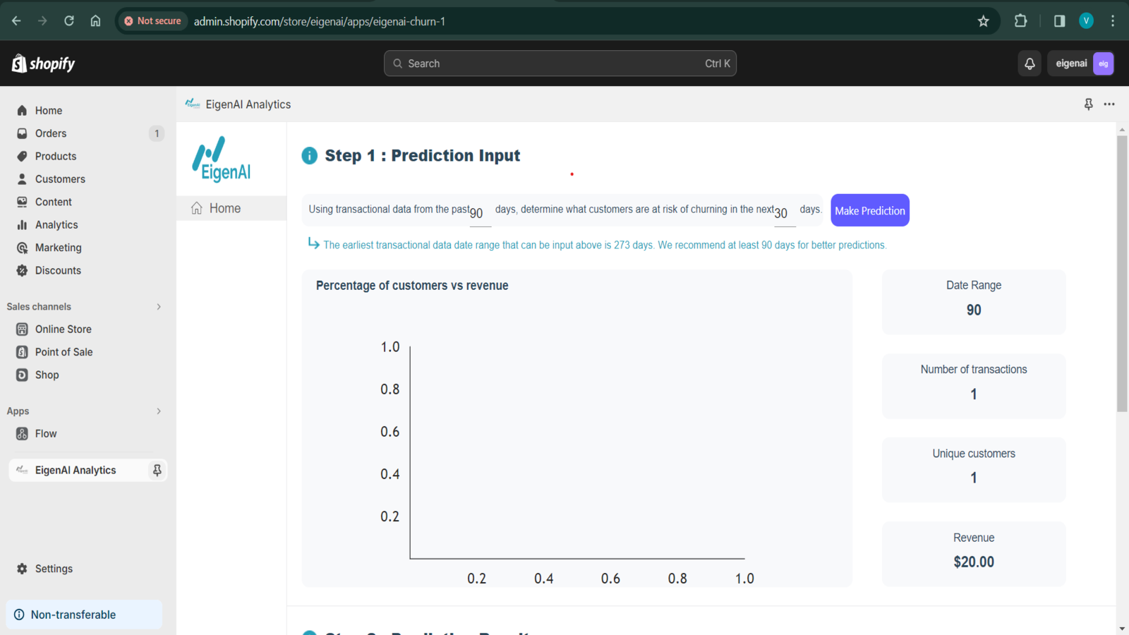 Hauptseite der EigenAI Analytics App