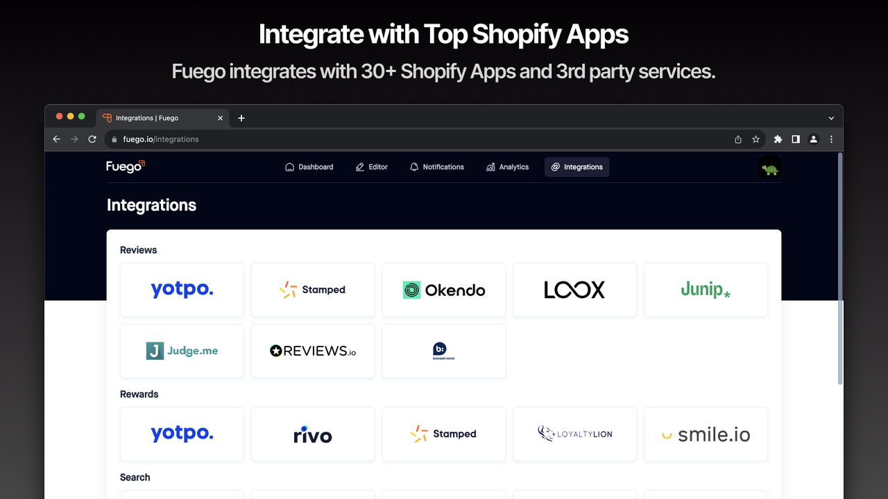 Integreer met Shopify Apps zoals Yotpo Judgeme Stamped Okendo