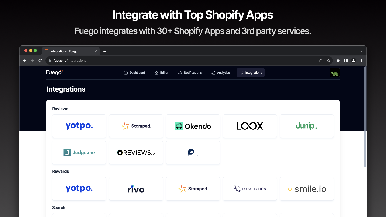 Integrer med Shopify Apps som Yotpo Judgeme Stamped Okendo