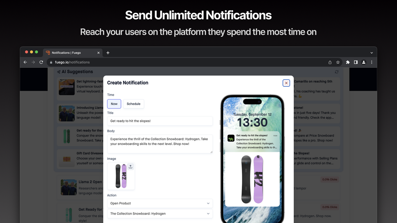 Envoyez des notifications illimitées - Atteignez vos utilisateurs instantanément