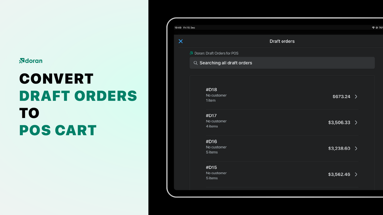 Convert Draft Orders to POS Cart