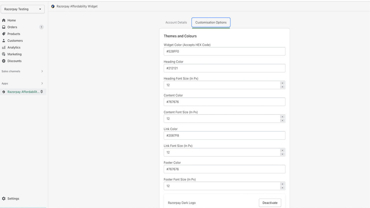 Razorpay Affordability widget Customisation User Interface