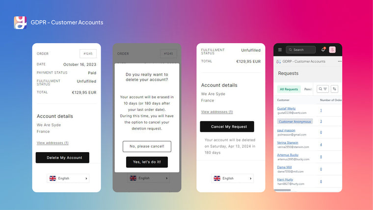 GDPR ‑ Customer Accounts Screenshot