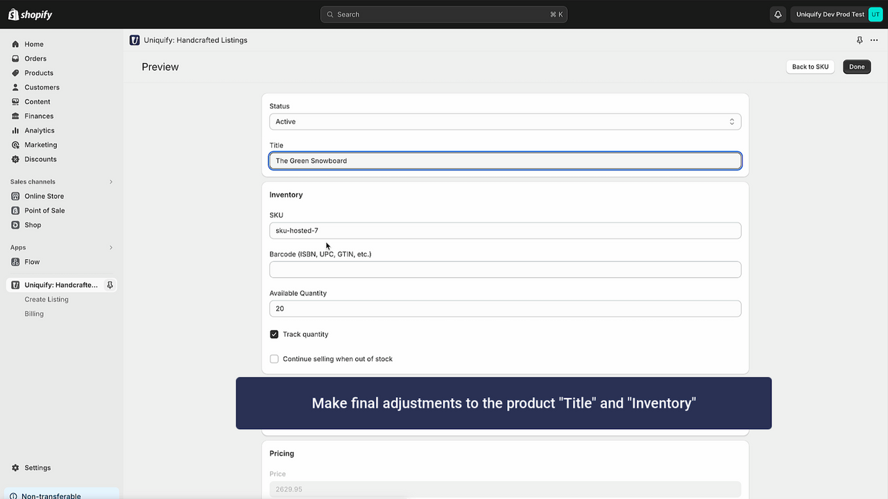 Make final adjustments to Title and Inventory