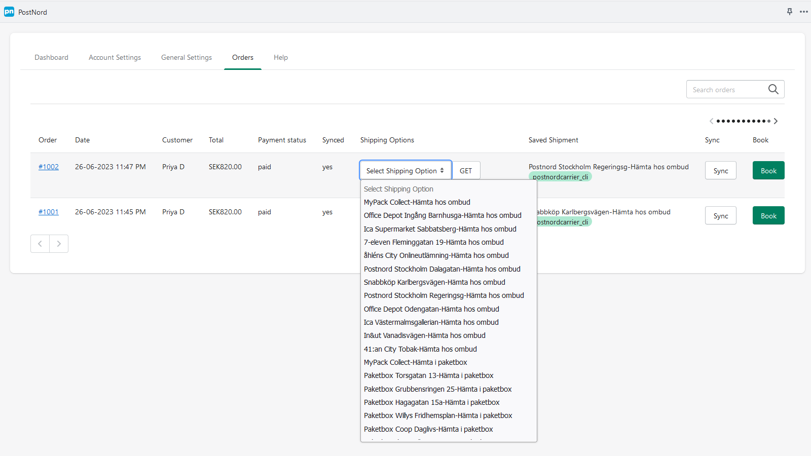 Sincronização Manual do Aplicativo Shopify Postnord