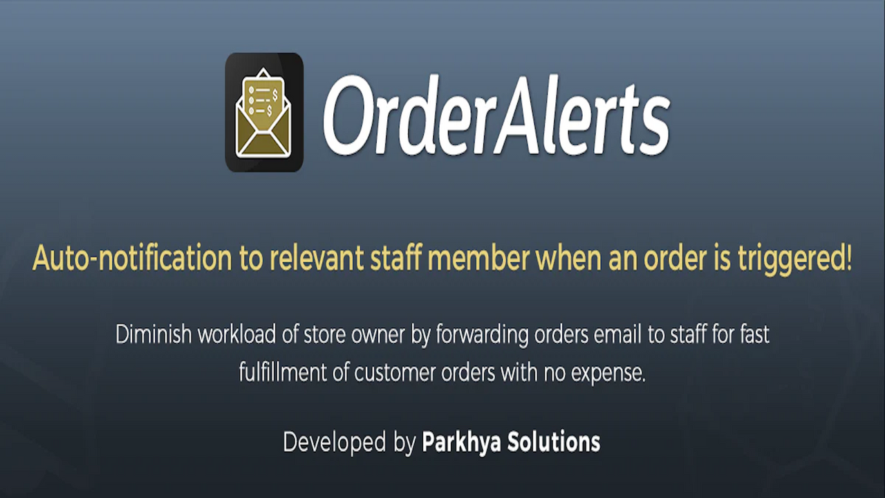 Aplicación OrderAlerts para Shopify por Parkhya Solutions