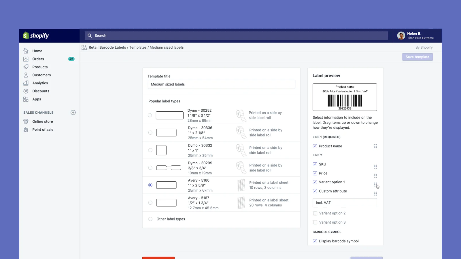 Barcode label templates