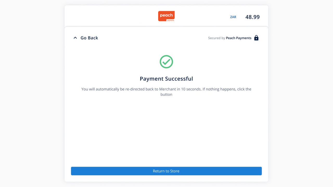 Peach Checkout Payment Card VISA Success