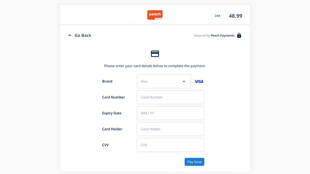 Peach Checkout Pagamento com Cartão VISA