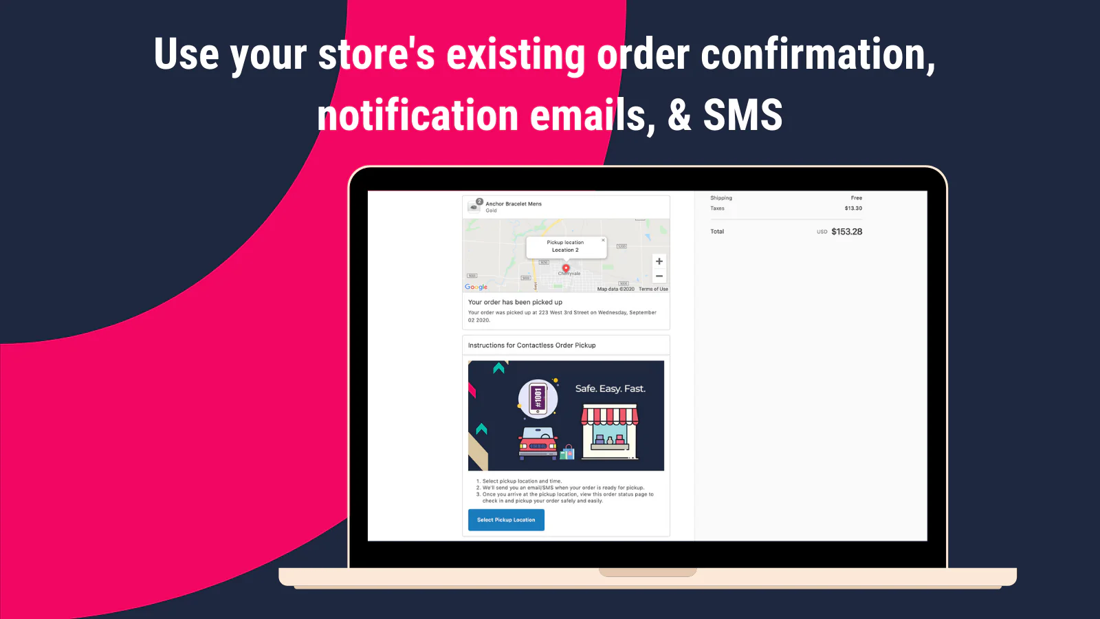 Utilisez les emails de notification de commande existants de votre magasin & SMS