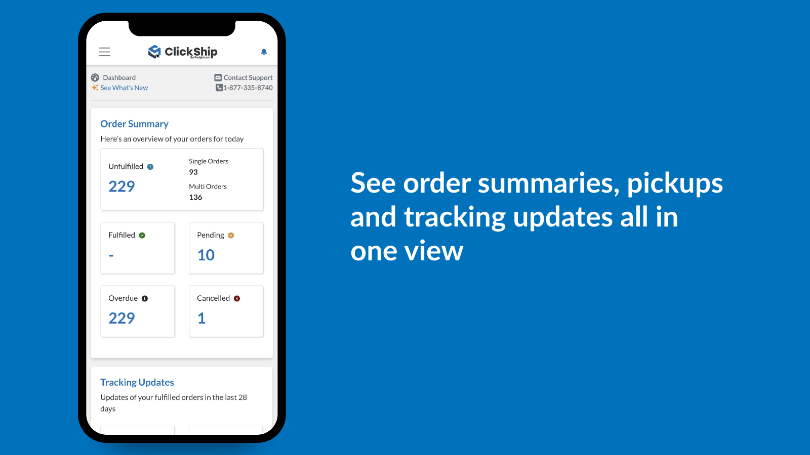 See order summaries, pickups and tracking on your fingertips 