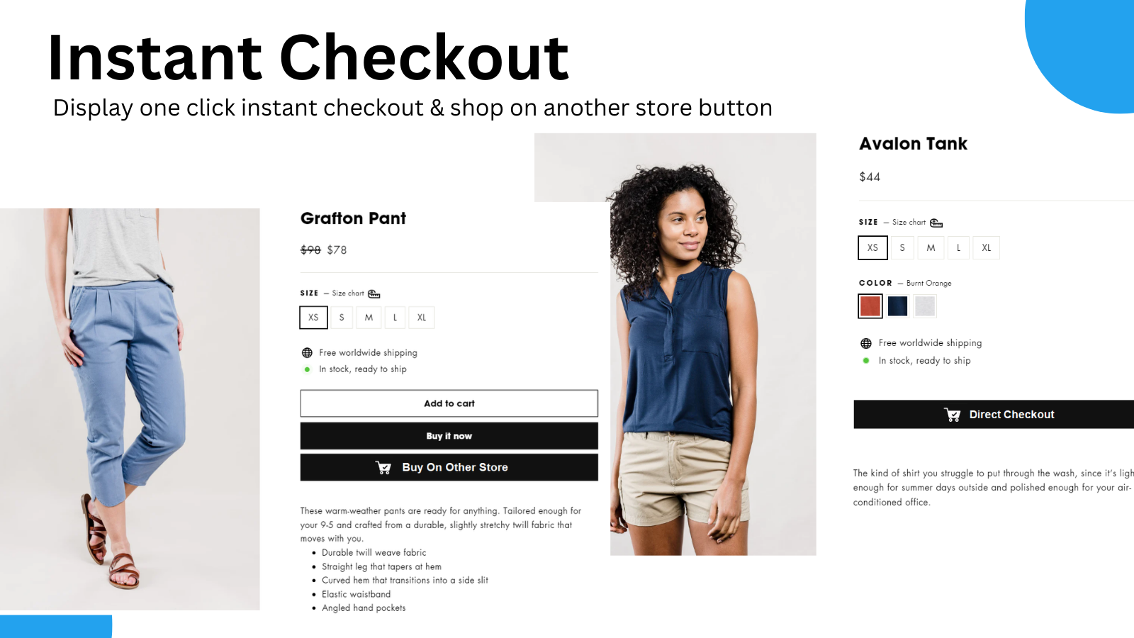 Quick checkout button for upsells on the Shopify page