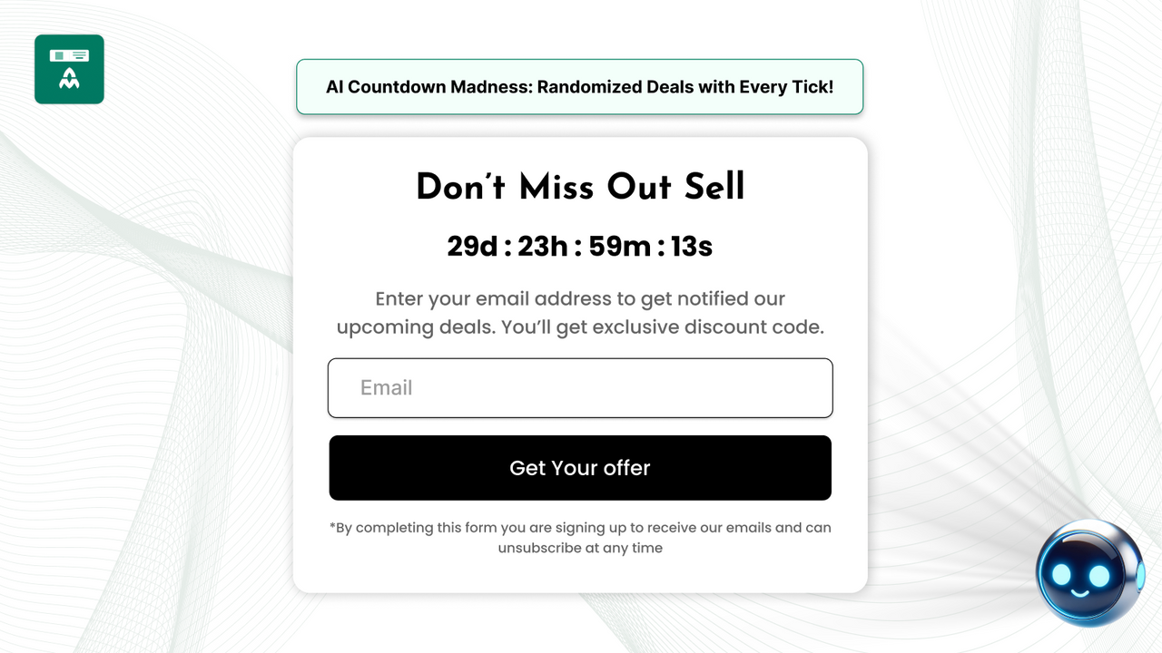 AI generative text on countdown timer, popup with discount code