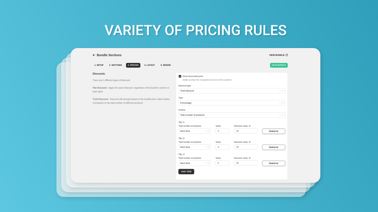 Variedade de regras de preços