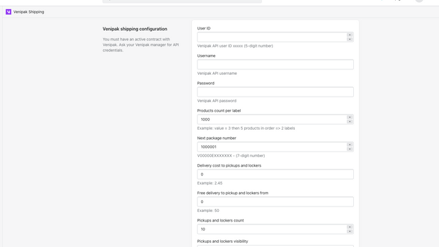 Administra la configuración de tu API de venipak