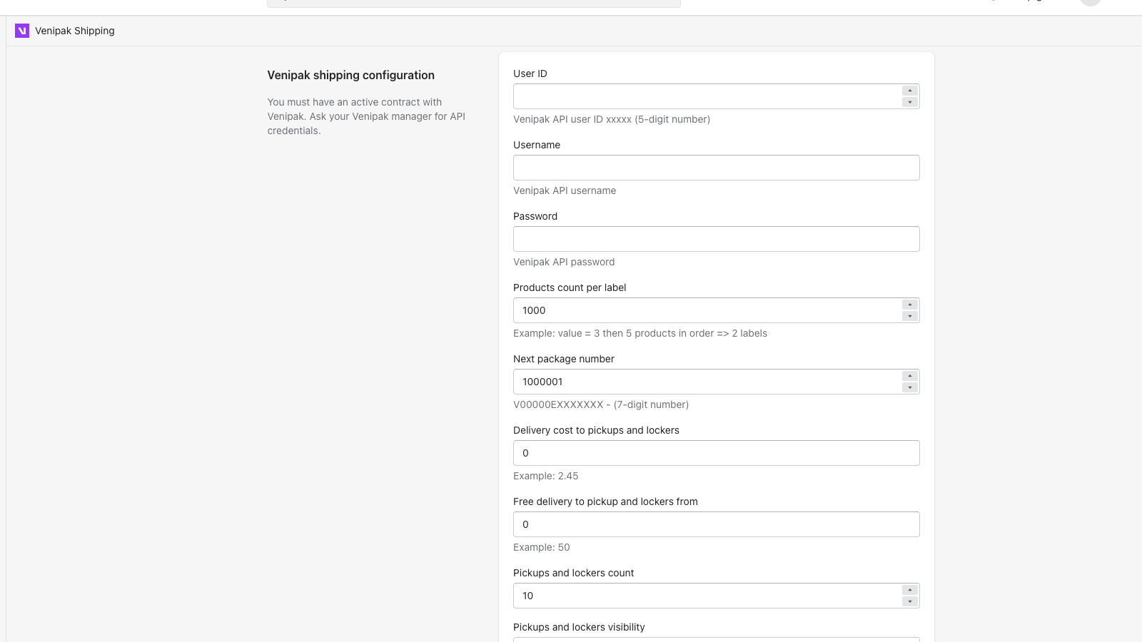 Administra la configuración de tu API de venipak