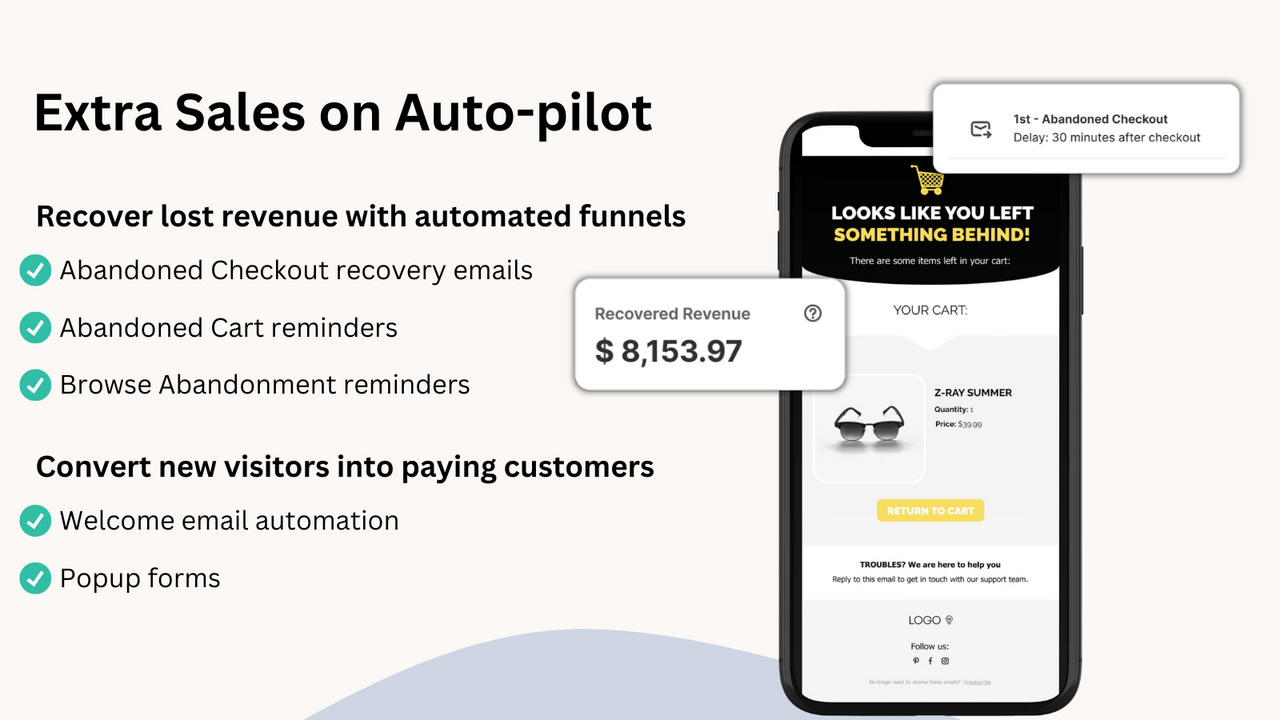 cart recovery emails automation popup form email flows welcome