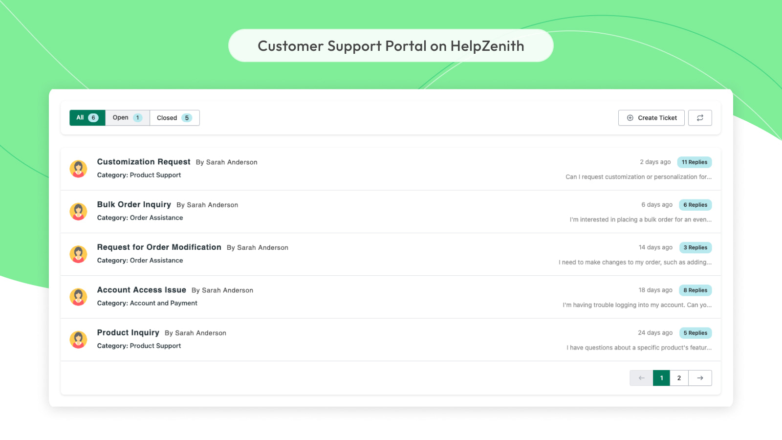 Portail de support client sur HelpZenith
