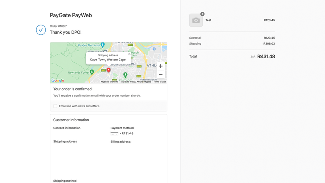 Pedido PayGate após pagamento bem-sucedido