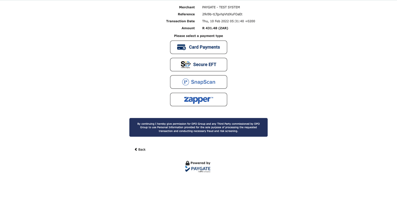 PayGate payment page