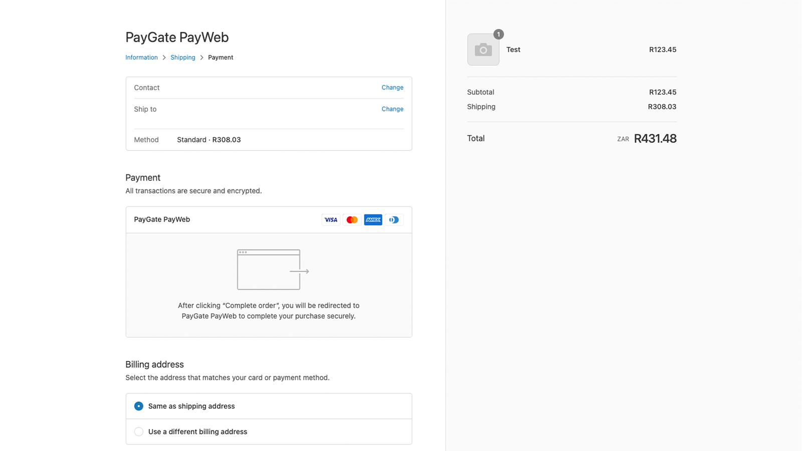 Pago de PayGate en la página de pago