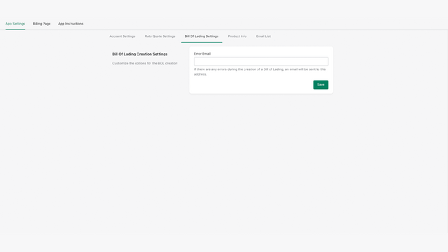 Bill of Lading Settings