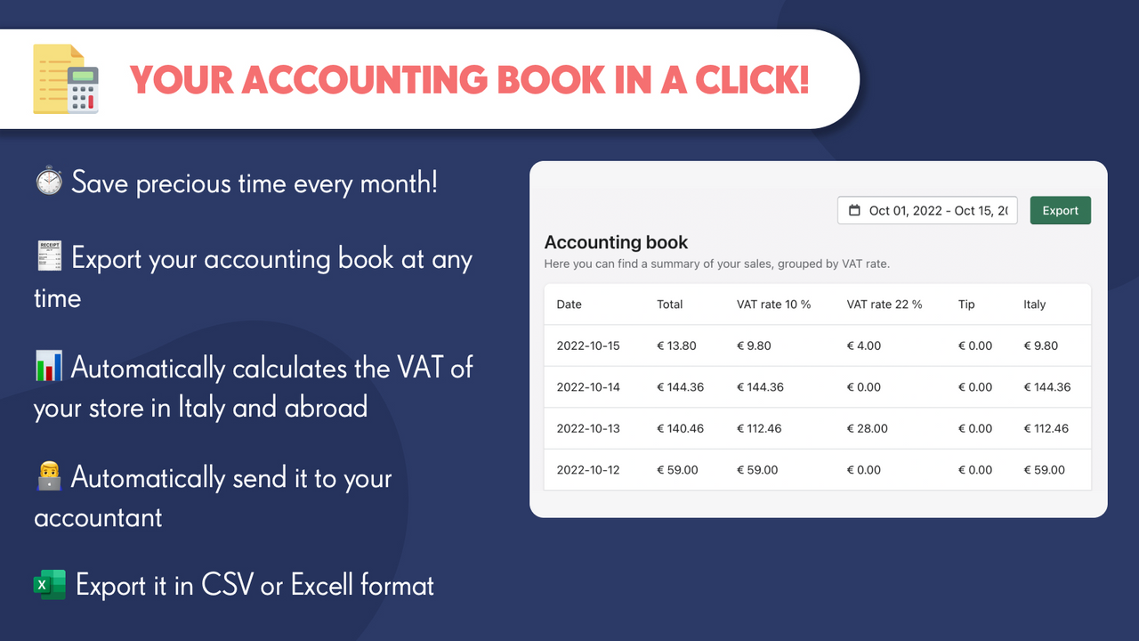 Italian accounting book in a single click