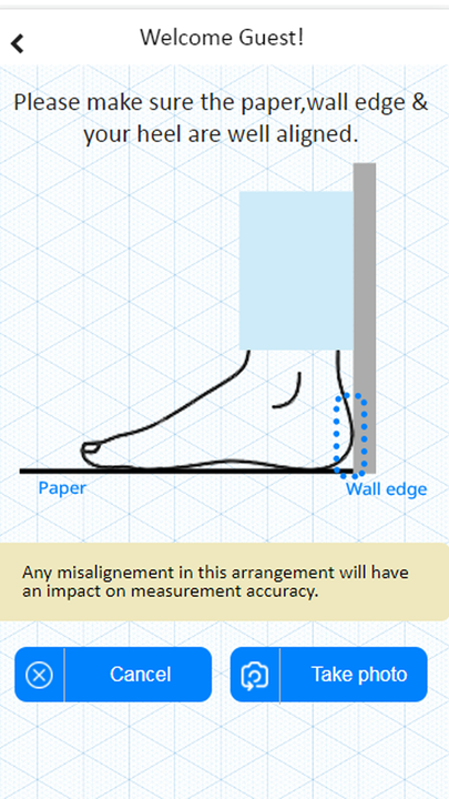 Key usability instruction to align wall, foot and paper