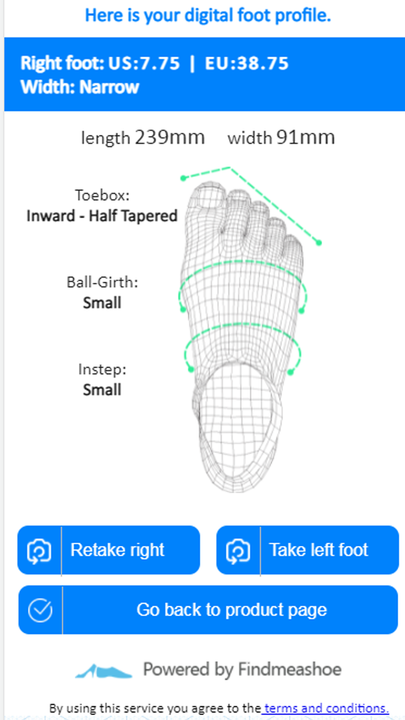Foot profile is generated within 30 seconds of taking the photo