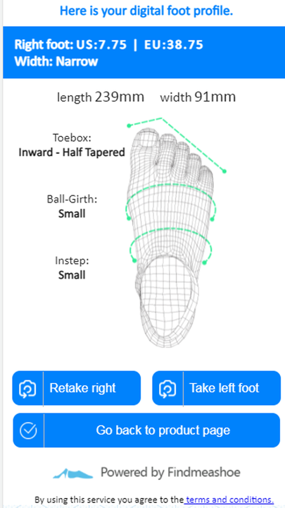 Le profil du pied est généré dans les 30 secondes suivant la prise de la photo