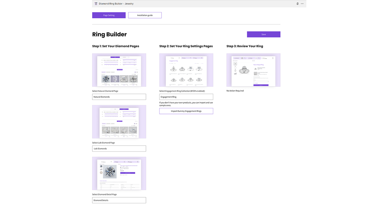 smykke website vælg indstillinger for at bygge din egen ring shopify