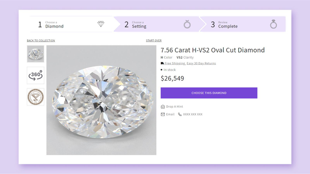 sitio web de joyería con detalle de diamante y gema y certificado