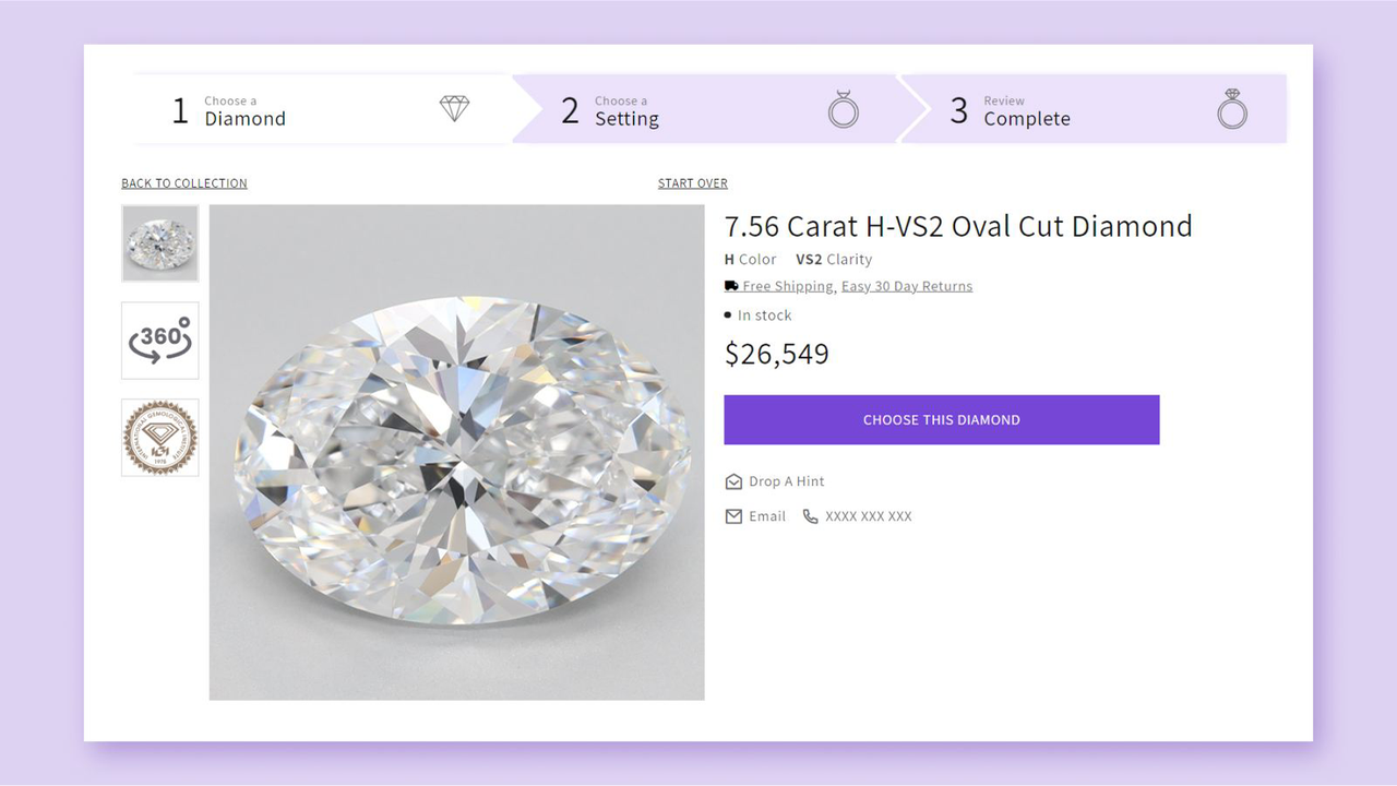 sitio web de joyería con detalle de diamante y gema y certificado