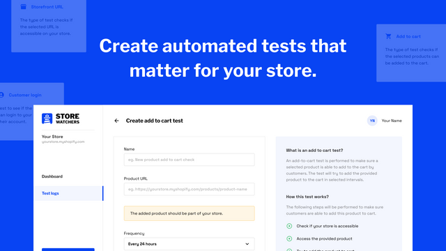 Skapa automatiserade tester som är viktiga för din butik.