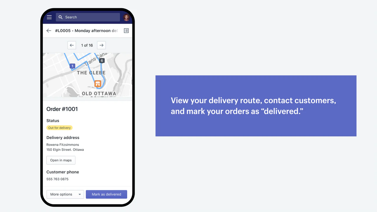 Ver ruta de entrega, contactar con los clientes y gestionar el estado del pedido