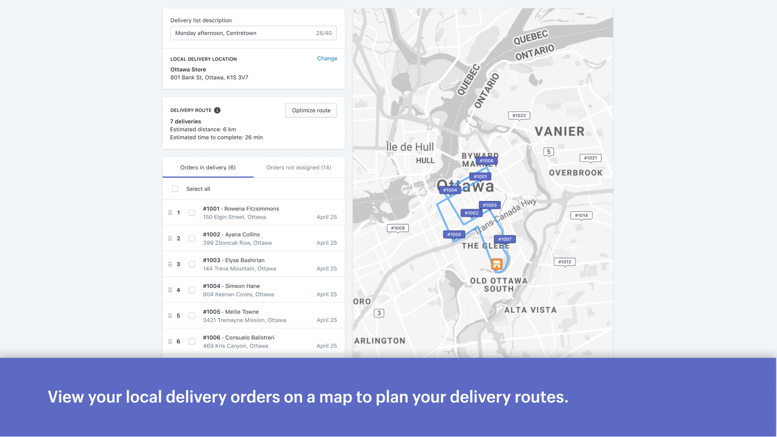 Se dine lokale leveringsordrer på et kort for at planlægge dine leveringer