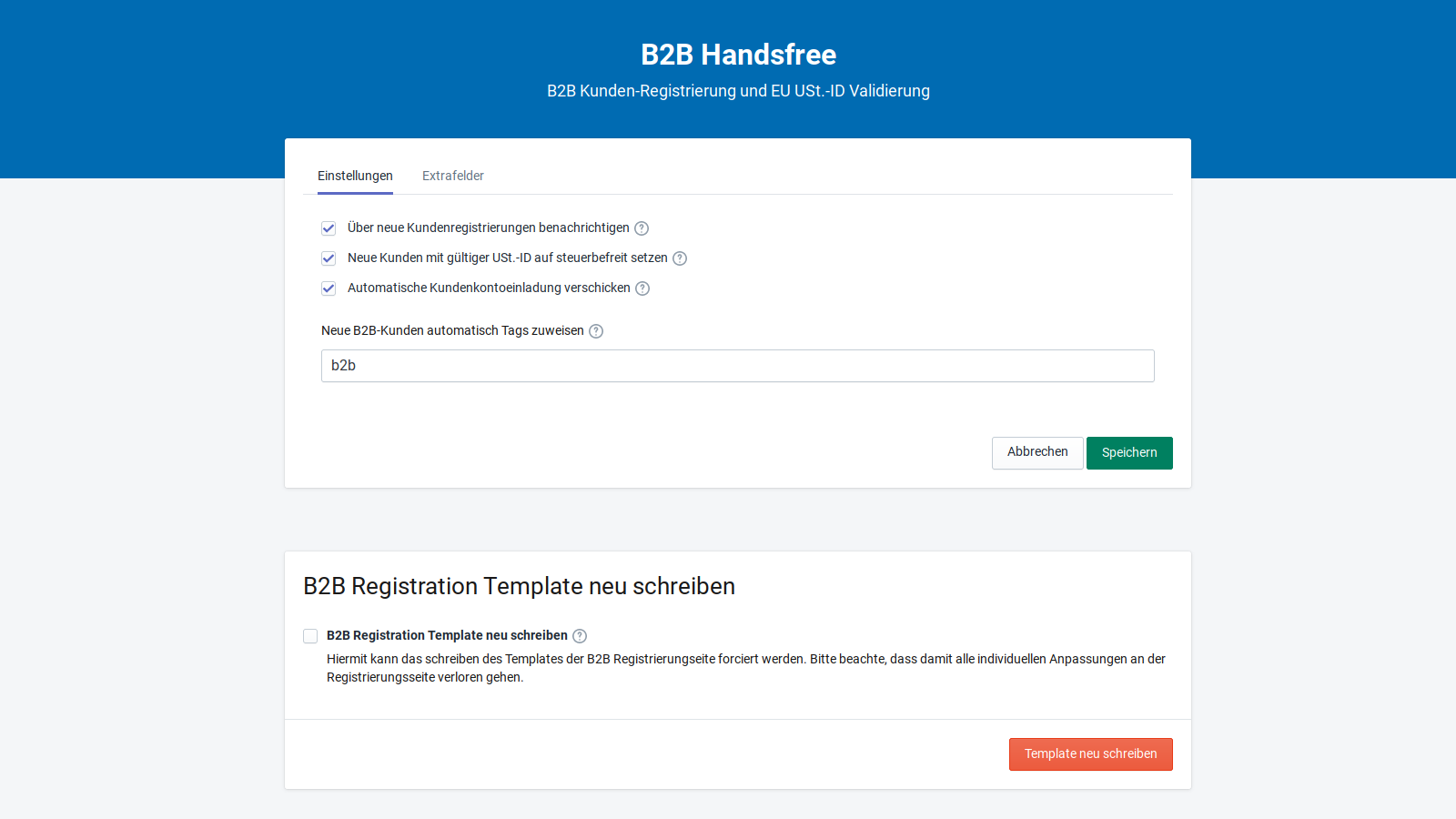 B2B Handsfree App-Einstellungen