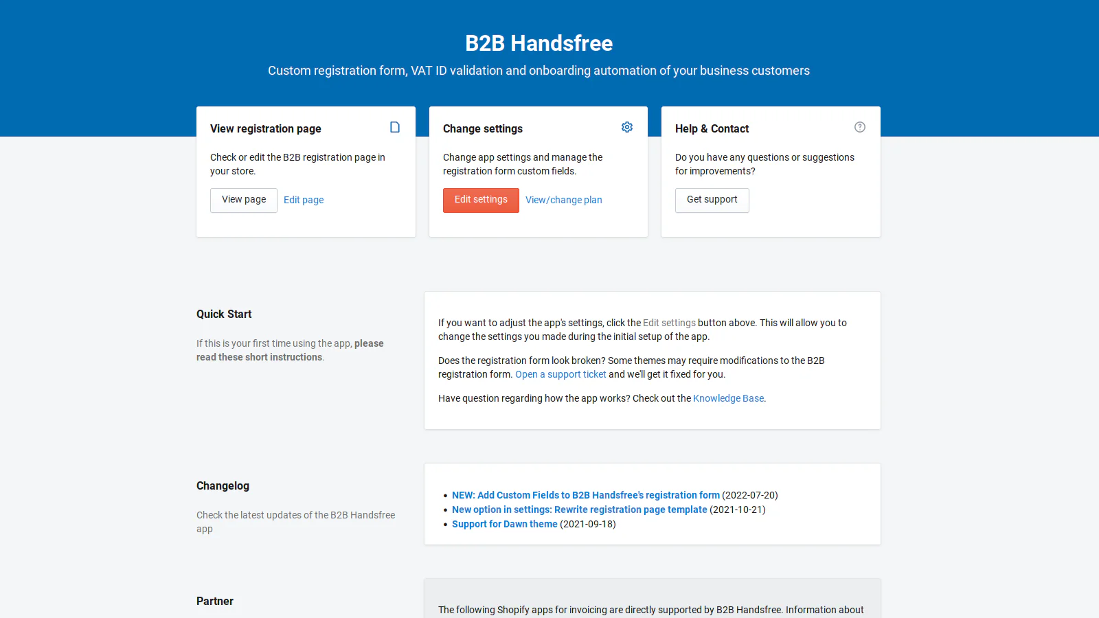 B2B Handsfree App Dashboard