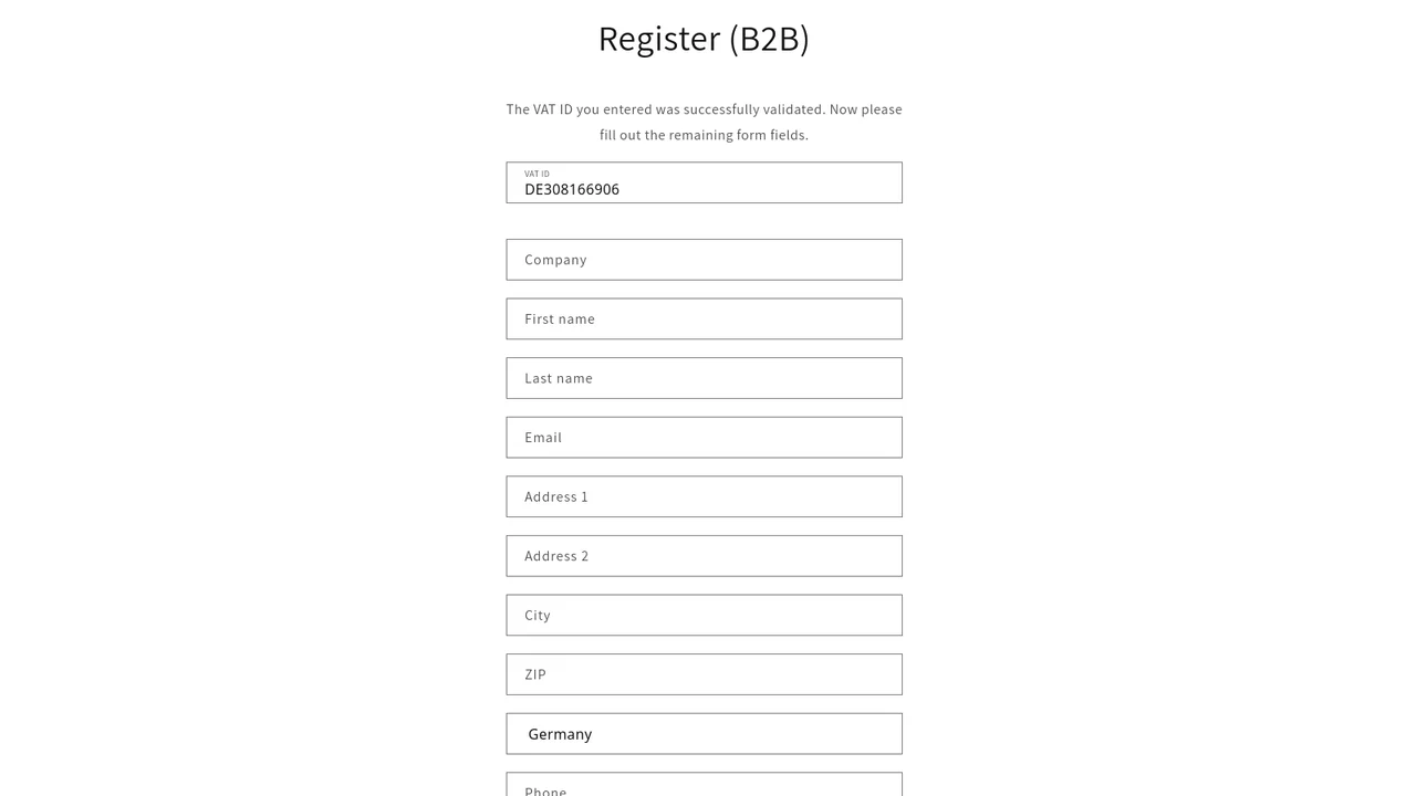 B2B Handsfree registratieformulier