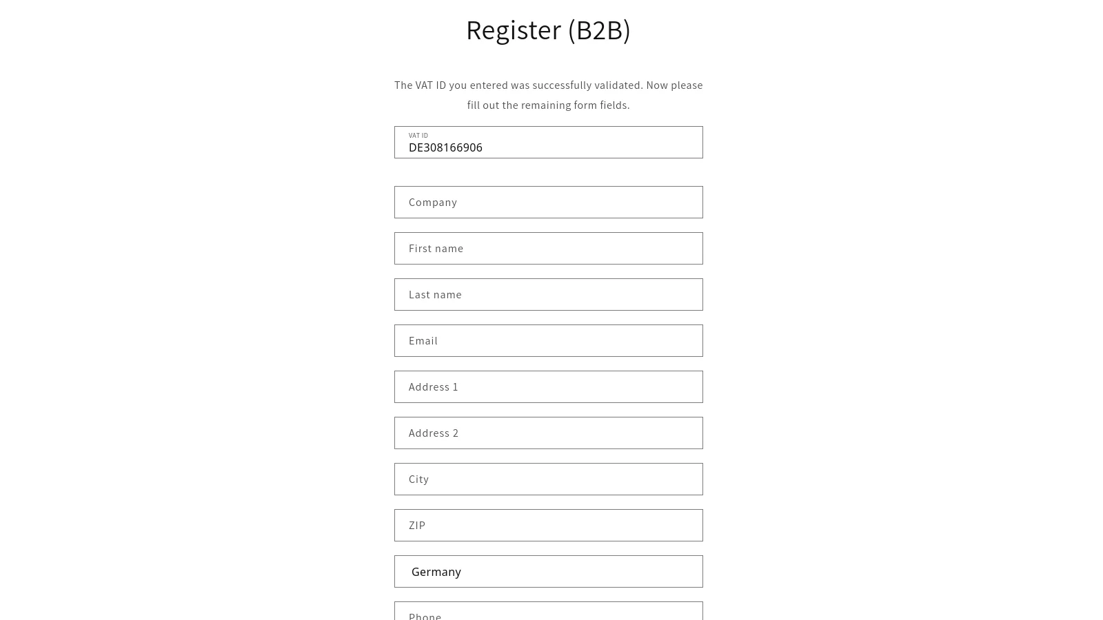 B2B Handsfree registration form