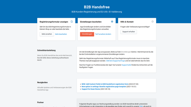 B2B Handsfree App Dashboard