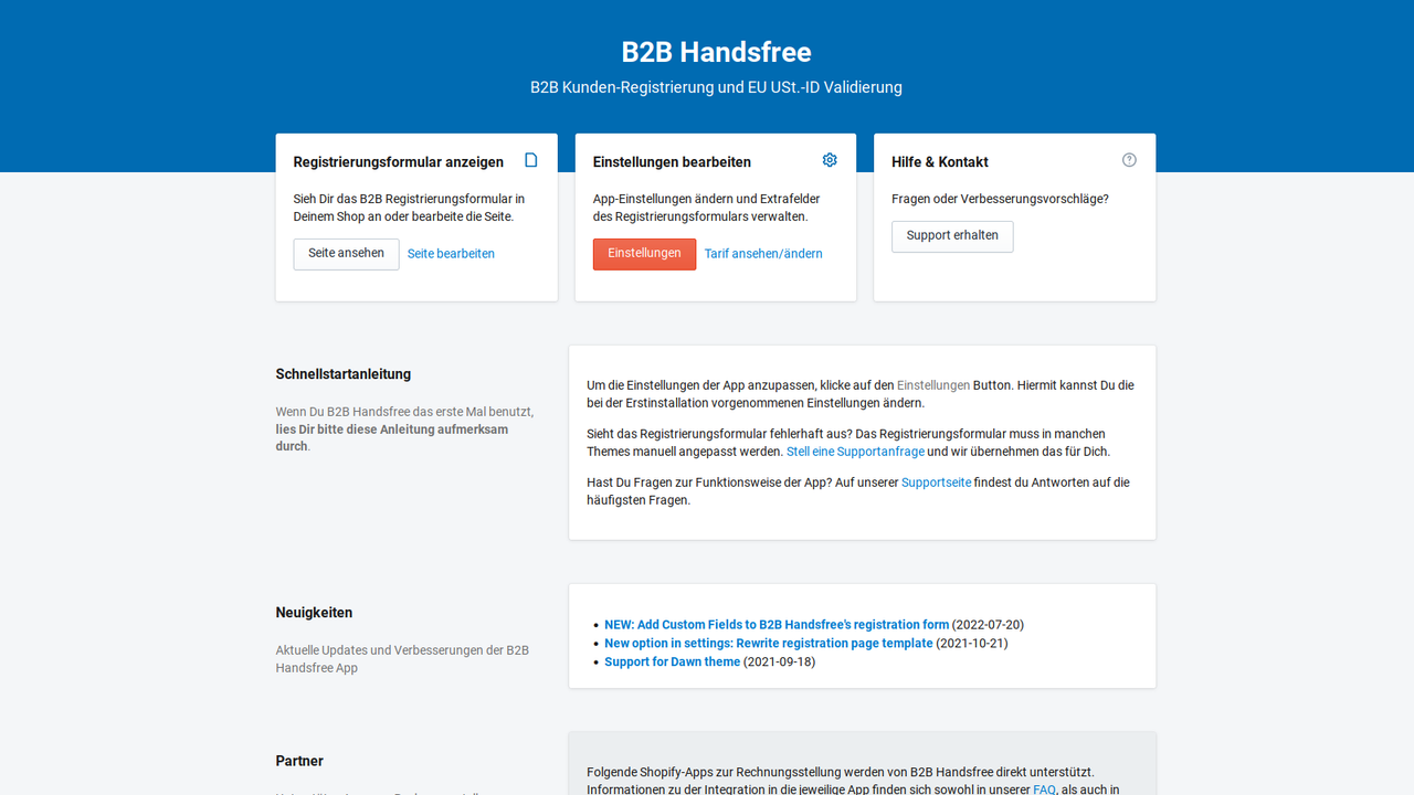 B2B Handsfree App Dashboard