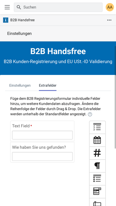 B2B Handsfree Extrafelder