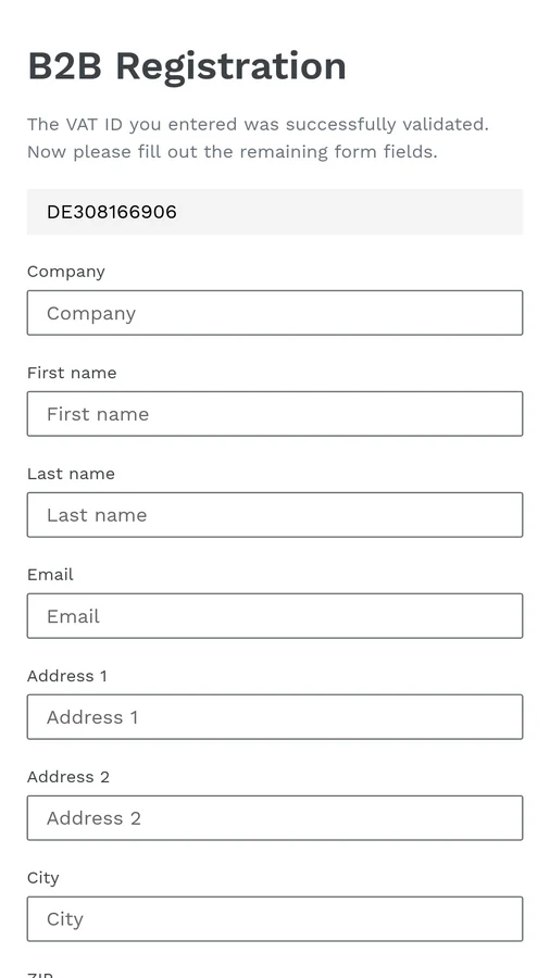 B2B Handsfree registration form