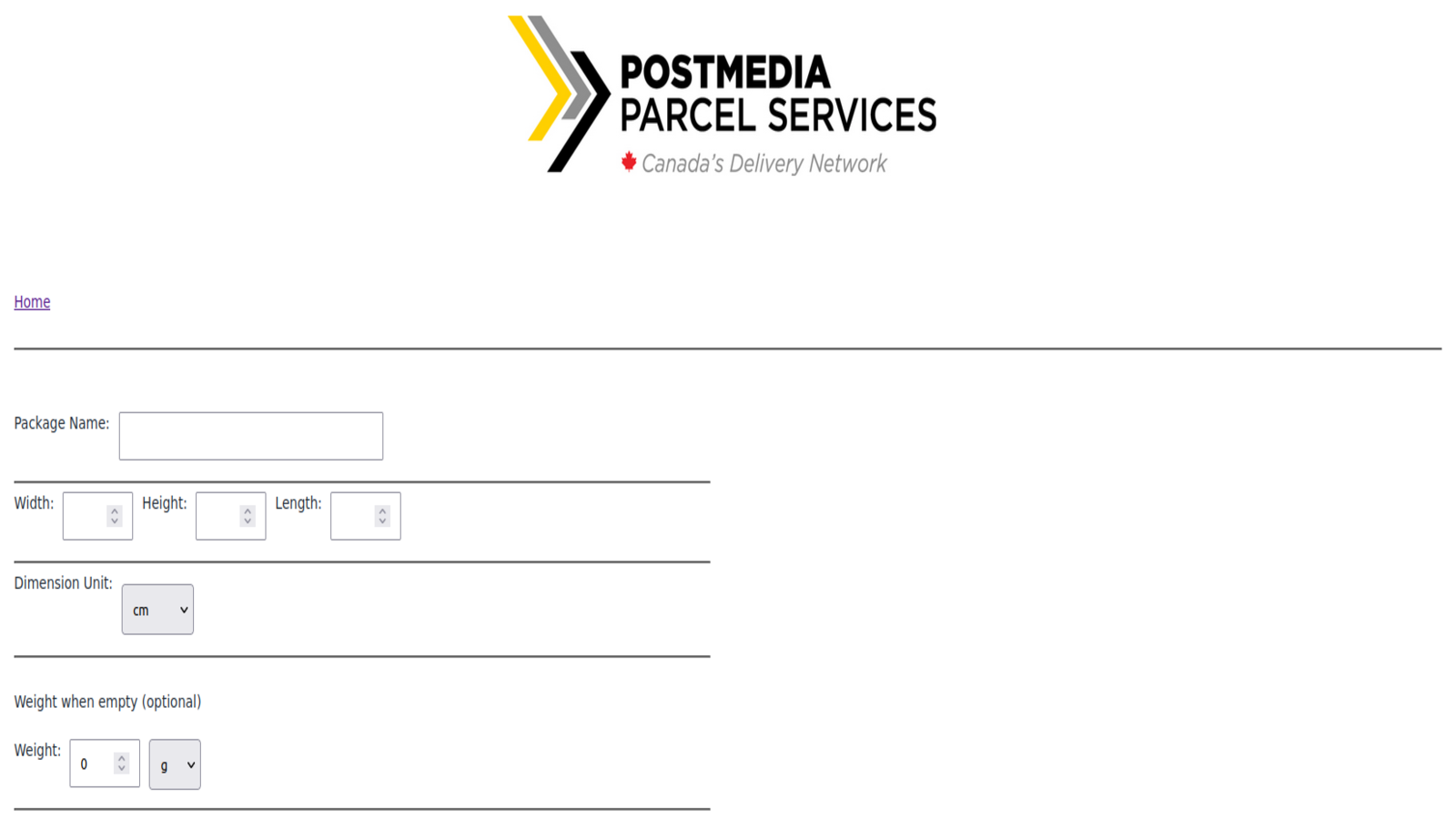 Postmedia Parcel Services Screenshot