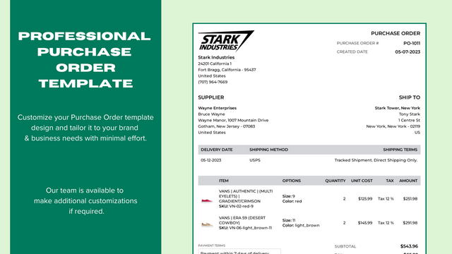 Create and send professional purchase orders to your suppliers.